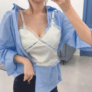 Inset Camisole Top Pinstripe Shirt