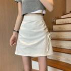 Plain Drawstring A-line Mini Skirt