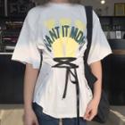 Lace-up Printed Short-sleeve T-shirt
