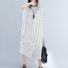 Striped Elbow Sleeve Midi Shirt Dress