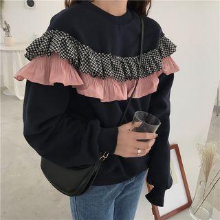 Color-block Frilled Loose-fit Sweatshirt