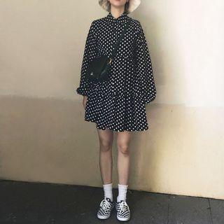 Dot Loose-fit Long-sleeve Dress