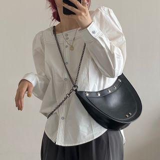 Faux Leather Chain Crossbody Bag Black - One Size