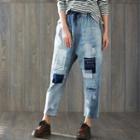 Applique Cropped Straight Cut Jeans