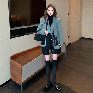Plain Open Coat / Scarf / Mini Skirt / Set