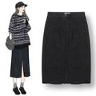 Front-slit Midi Denim Straight-fit Skirt