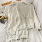 Set: Contrast Stitching Cardigan + Dress