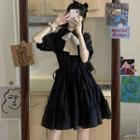 Short-sleeve / Long-sleeve Drawstring-waist Tiered Mini A-line Shirtdress