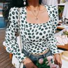 Long-sleeve Square-neck Dotted Crop Top