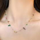 Faux Gemstone Alloy Necklace Necklace - Green & Pink - One Size