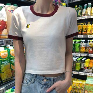Short-sleeve Drink Embroidered Cropped T-shirt