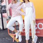 Couple Matching Set: Striped Long-sleeve T-shirt + Suspender Pants / T-shirt / Pants