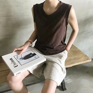 Fray-edge Linen Blend Tank Top