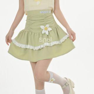 Flower Detail Lace Trim Mini A-line Skirt