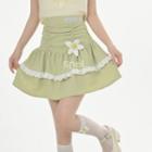 Flower Detail Lace Trim Mini A-line Skirt