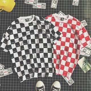 Lettering Check Short-sleeve T-shirt