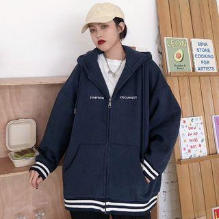 Contrast Stripe Zip Hooded Sweatshirt