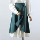 Puff-sleeve Pintuck Blouse / Midi A-line Layered Skirt