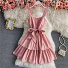 Sleeveless Plain A-line Dress Pink - One Size