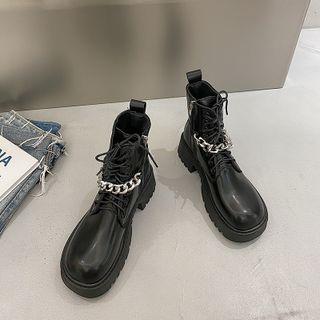 Lace-up Chained Block Heel Short Boots