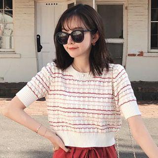 Striped Cropped Short-sleeve Knit Top