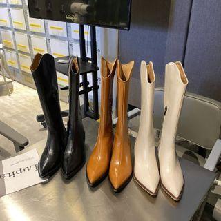 Faux Leather Zipped Block-heel Tall Boots
