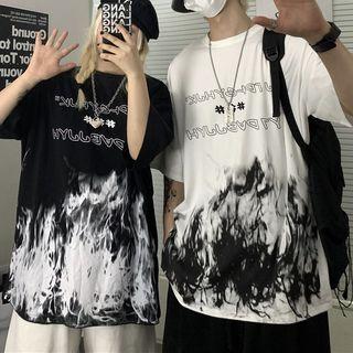 Couple Matching Short-sleeve Fire Print T-shirt