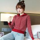 Long-sleeve Striped Knit-hoodie