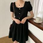 Scallop Trim Short-sleeve Mini A-line Dress