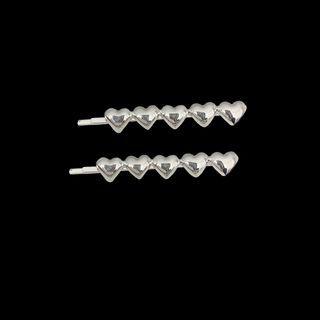 Set Of 2 : Heart Alloy Hair Pin Set Of 2 - Silver - One Size