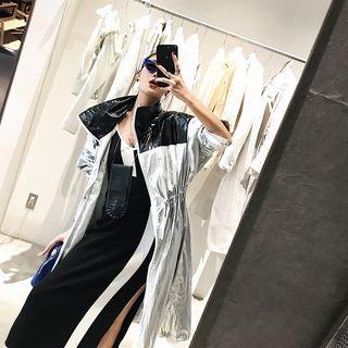 Long Stand Collar Two-tone Zip Jacket