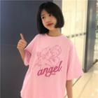 Angel Print Elbow-sleeve T-shirt