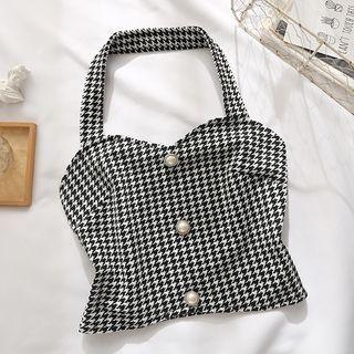 Halter-neck Houndstooth Top Houndstooth - Black & White - One Size