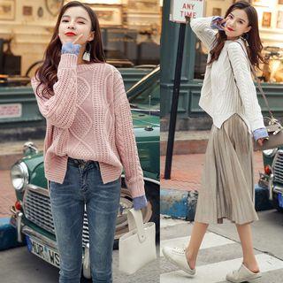 Striped Panel Cable Knit Sweater