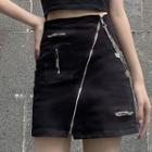 Zip Mini Fitted Denim Skirt