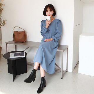 Plus Size V-neck Beribboned Long Dress