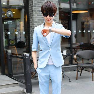 Set: Short-sleeve Blazer + Capri Pants