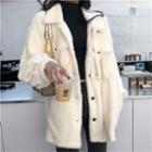 Fleece-lined Faux Fur Button Jacket White - One Size