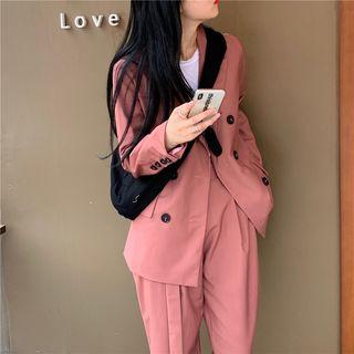 Long-sleeve Plain Blazer / High-waist Plain Dress Pants