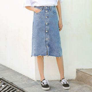 Fray Denim A-line Dress