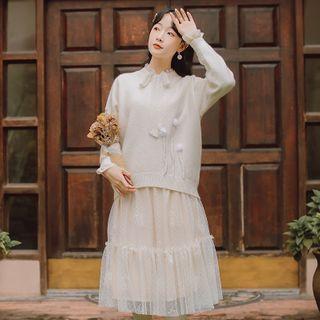 Pom Pom Sweater / Mesh A-line Skirt