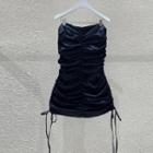 Drawstring Strapless Mini Sheath Dress