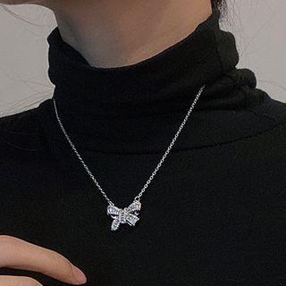 Bow Rhinestone Pendant Necklace X264 - One Size