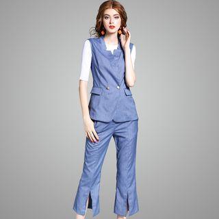 Set: Buttoned Vest + Slit-hem Pants