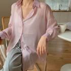 Long-sleeve Plain Lattice Back Shirt