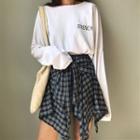 Letter Long-sleeve T-shirt / Plaid Mini Skirt