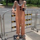 Buttoned Spaghetti Strap Wide-leg Jumpsuit Tangerine - One Size