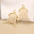 Bead Fringed Drop Earring 1 Pair - Gold & White - One Size