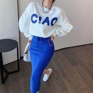 Lettering Sweatshirt / Plain Midi Pencil Skirt