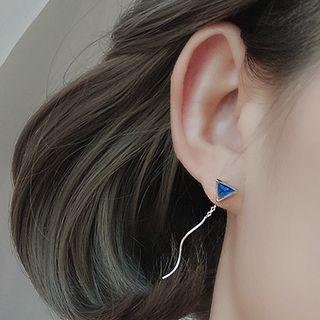 925 Sterling Silver Swirl Faux Crystal Triangle Earring 1 Pair - As Shown In Figure - One Size